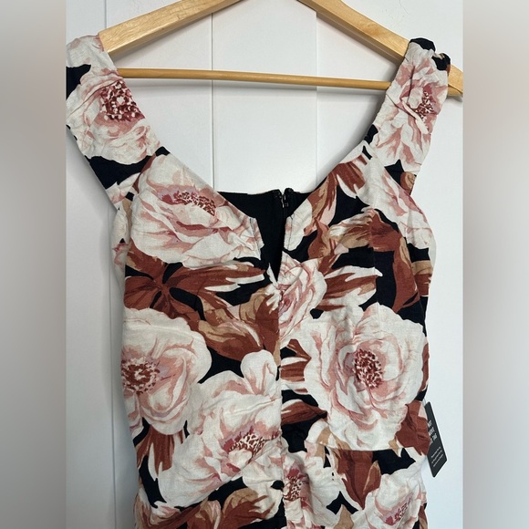 NWT Express Bodycon mini Dress small Black White Floral Linen Blend Scoop Neck - Picture 6 of 10